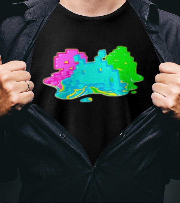 Space Invaders Melting Retro Arcade Aliens T-Shirt