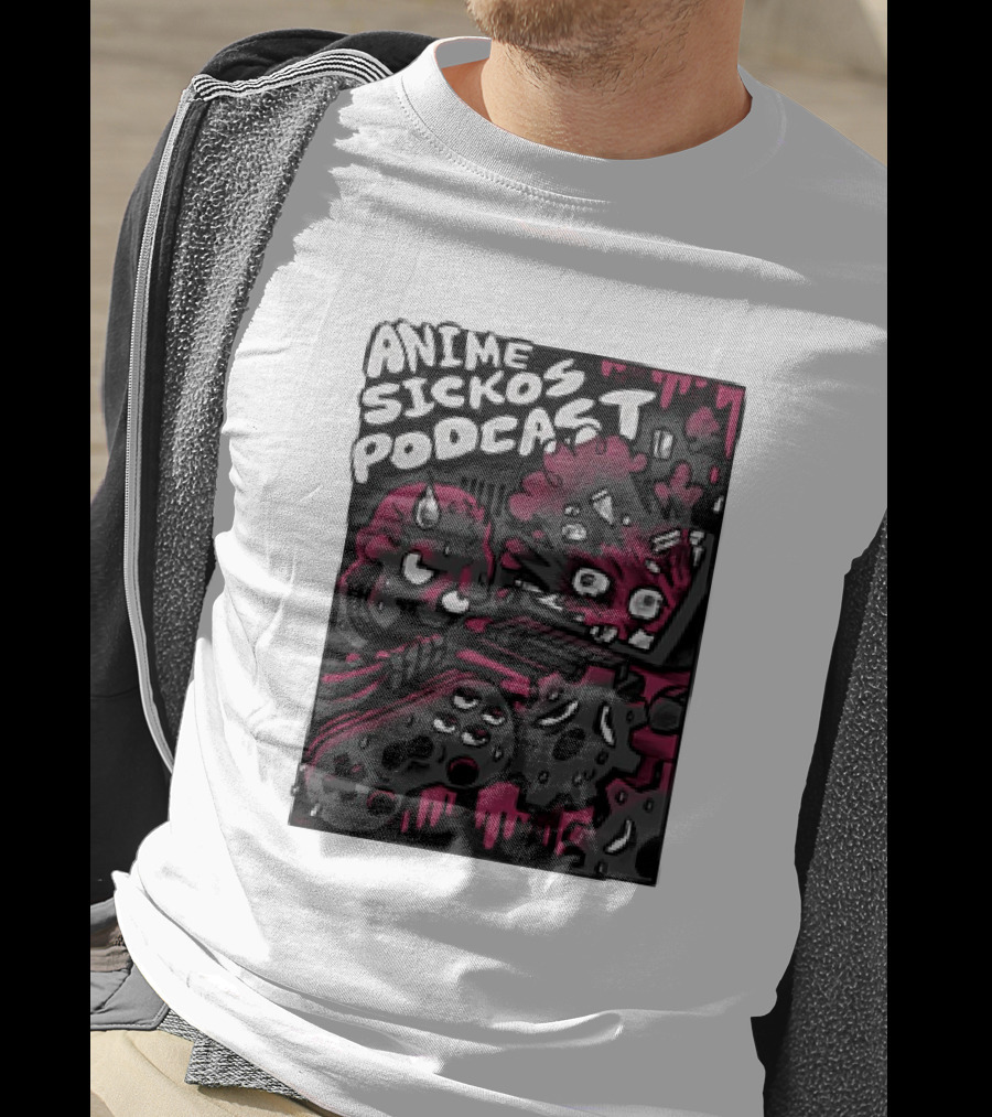 Anime Sickos Podcast Game Controllers Dripping Pink And Black Monster Faces T-Shirt