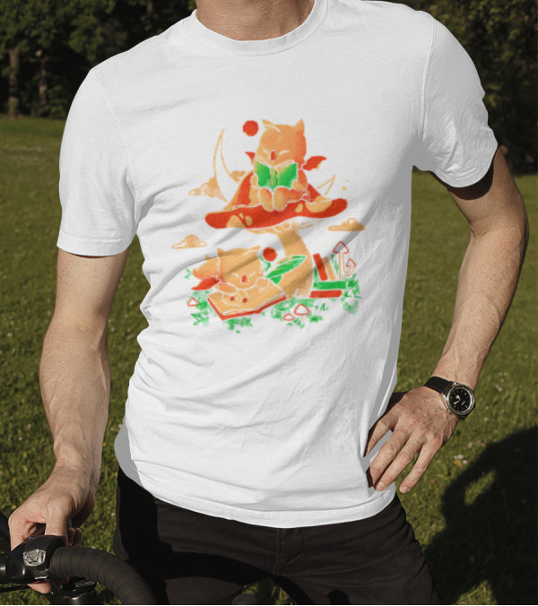Cat Kupo Moogles Reading On Mushroom With Books T-Shirt