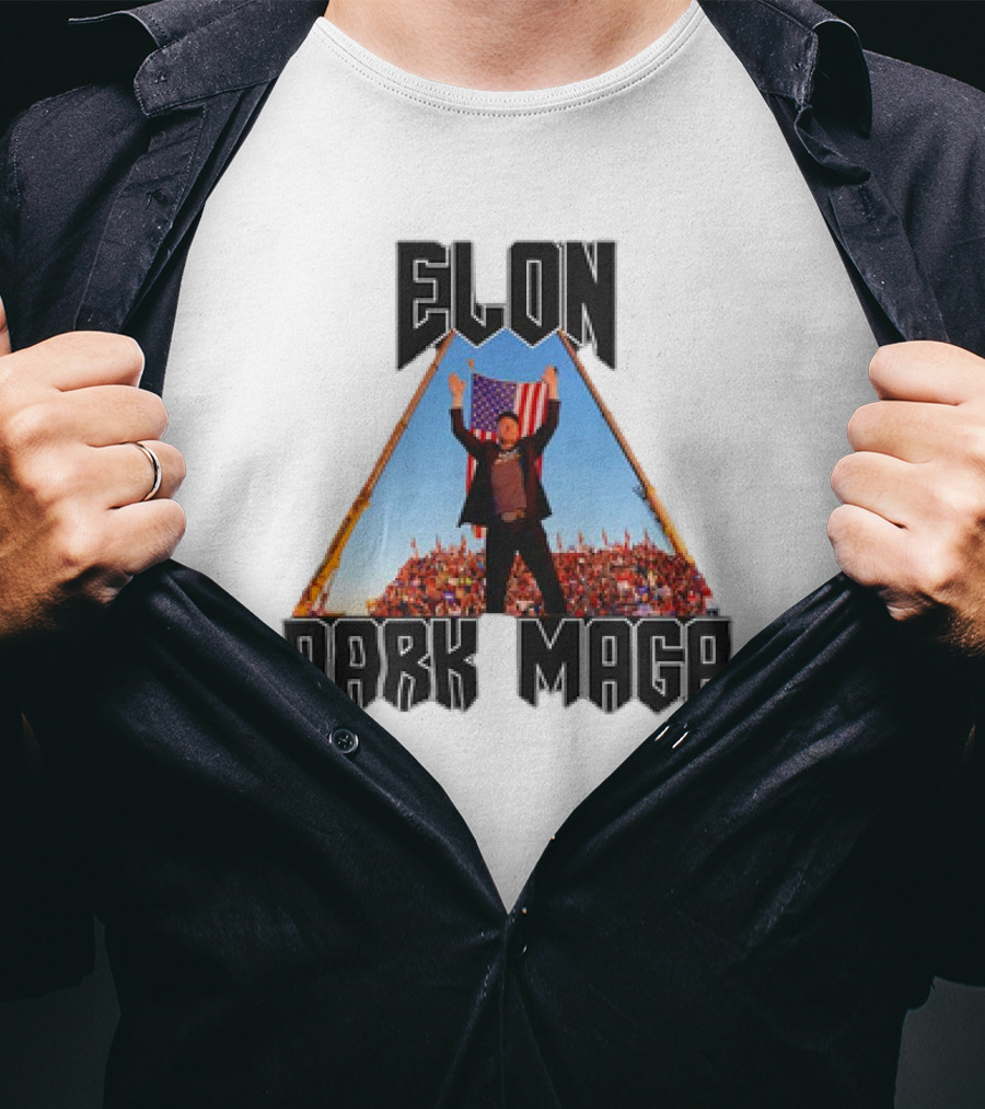 Elon Dark MAGA American Flag Crowd Symbolism T-Shirt
