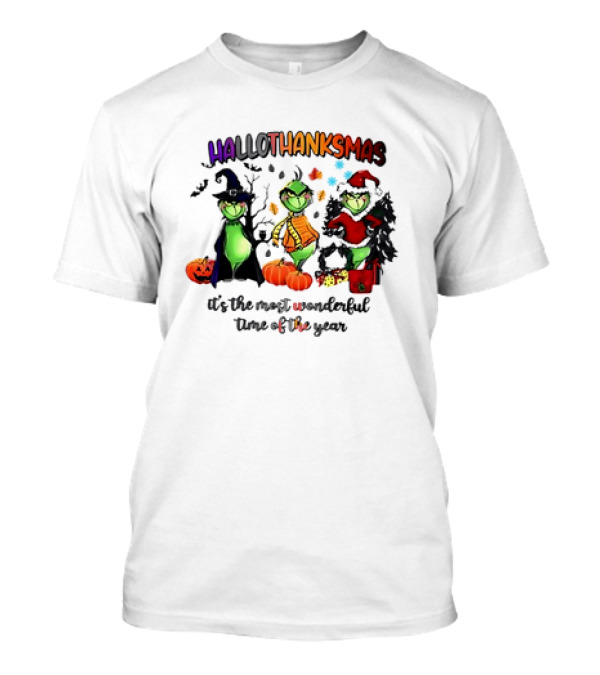 HALLOTHANKSMAS It’s The Most Wonderful Time Of The Year Grinch Halloween Thanksgiving Christmas T-Shirt
