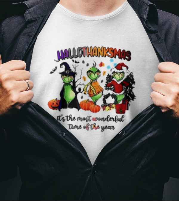 HALLOTHANKSMAS It’s The Most Wonderful Time Of The Year Grinch Halloween Thanksgiving Christmas T-Shirt