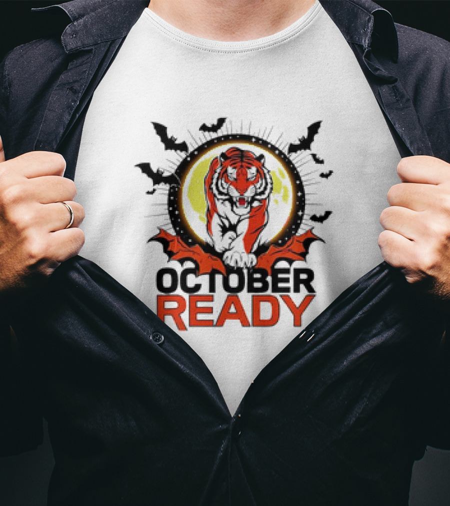 October Ready Tiger Bats Moon T-Shirt