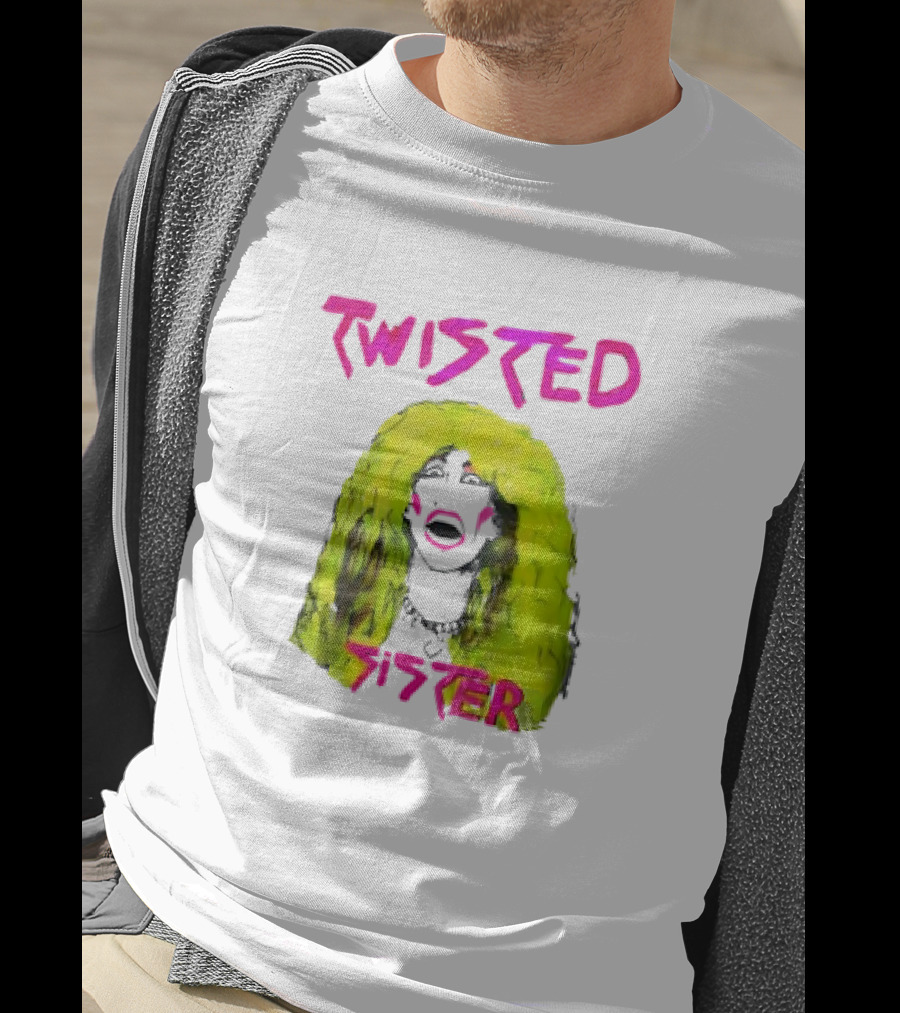 Twisted Sister Cartoon Portrait Neon Hair Rock Face T-Shirt