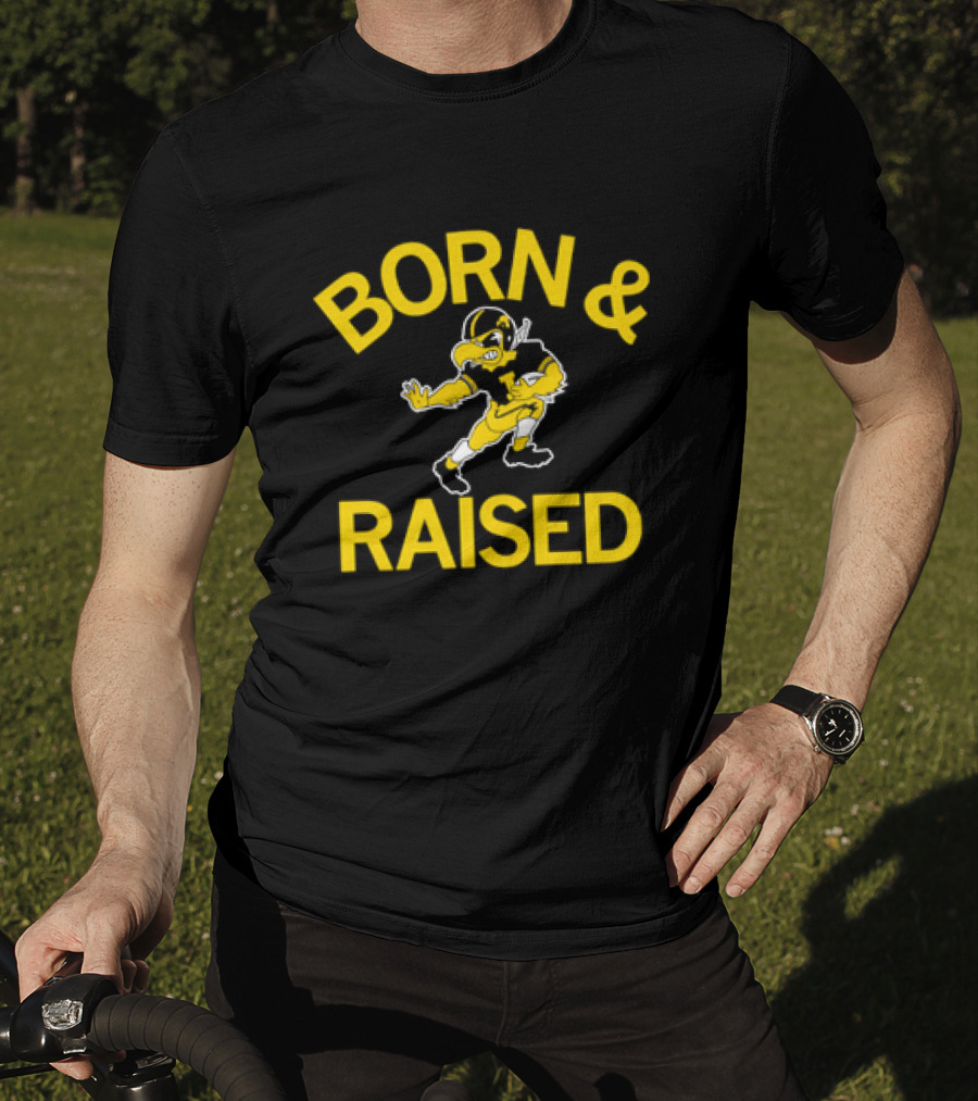 Iowa Hawkeyes Born And Raised Vintage Herky The Hawk T-Shirt