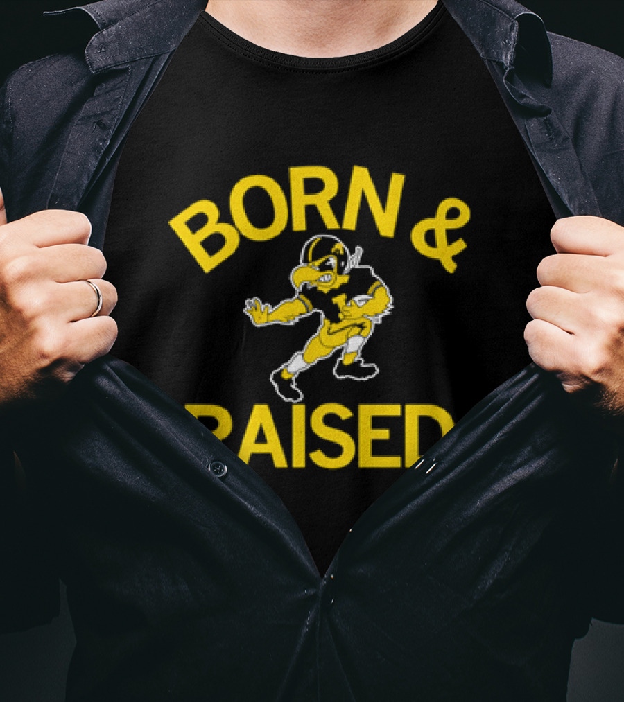 Iowa Hawkeyes Born And Raised Vintage Herky The Hawk T-Shirt
