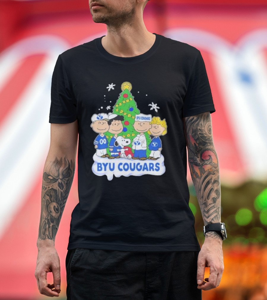 BYU Cougars Peanuts Characters Christmas Tree T-Shirt