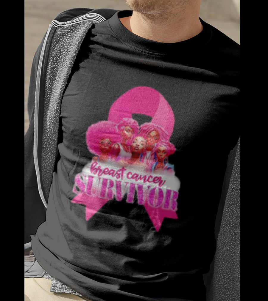 Breast Cancer Survivor Pink Ribbon Black Women Melanin Warrior T-Shirt
