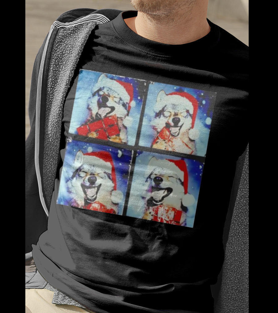 Festive Wolf Santa Hat Selfie Christmas T-Shirt