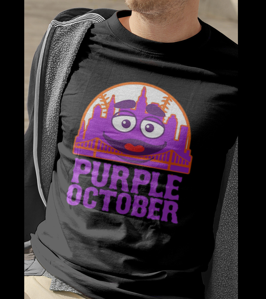 Grimace Purple October New York Mets MLB Skyline Baseball T-Shirt