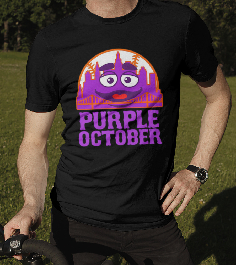 Grimace Purple October New York Mets MLB Skyline Baseball T-Shirt