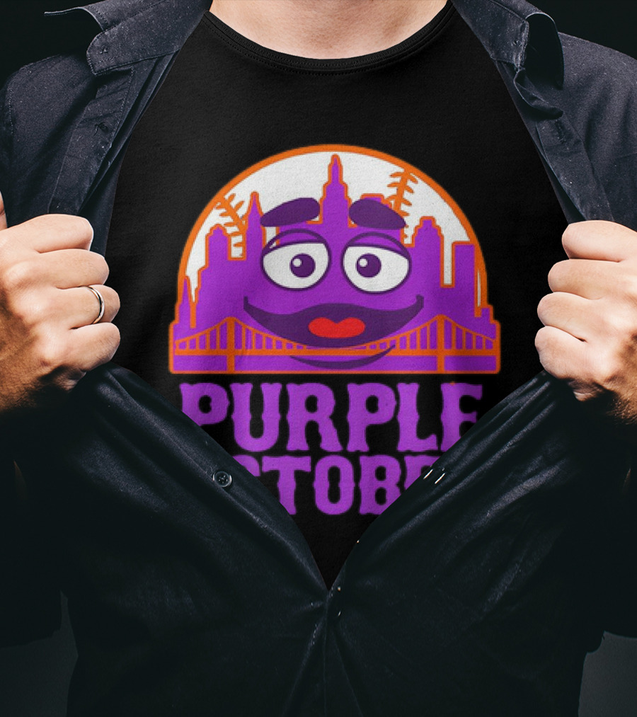 Grimace Purple October New York Mets MLB Skyline Baseball T-Shirt