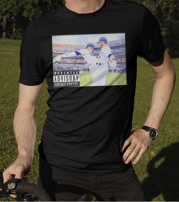 Parental Advisory Los Angeles Dodgers Baseball Celebration Team Hug Explicit Content T-Shirt