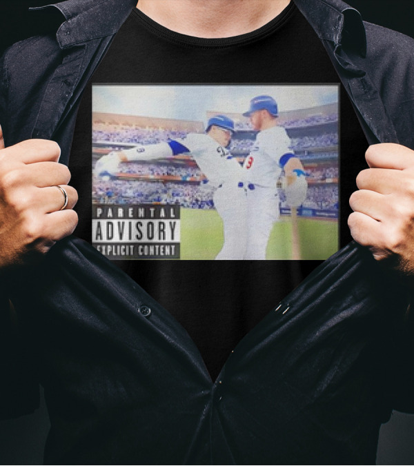 Parental Advisory Los Angeles Dodgers Baseball Celebration Team Hug Explicit Content T-Shirt