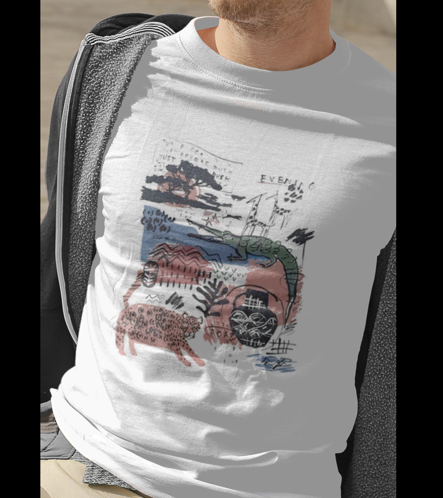 Evening Jungle Dusk Crocodile Leopard Scribble T-Shirt