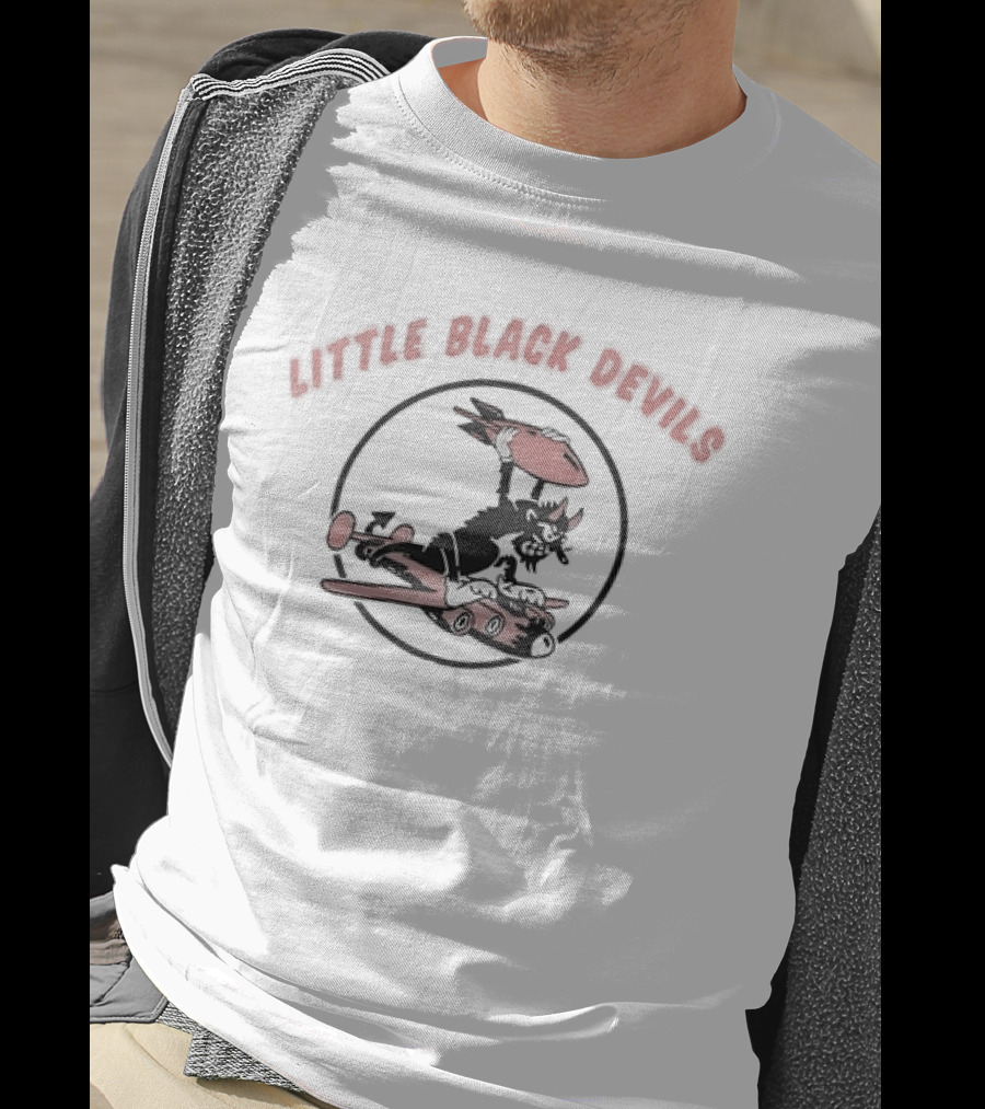 Little Black Devils Cartoon Character Holding Bomb On Airplane T-Shirt