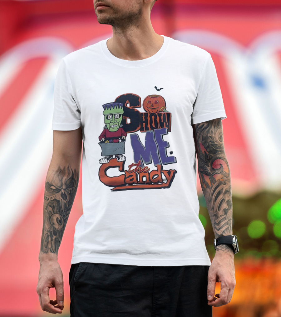 Show Me the Candy Halloween Frankenstein Pumpkin T-Shirt