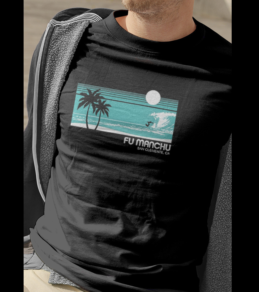 FU Manchu San Clemente CA Surfing Palm Trees Moon Wave T-Shirt