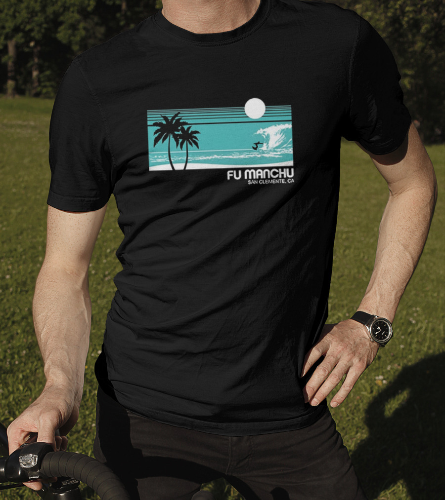 FU Manchu San Clemente CA Surfing Palm Trees Moon Wave T-Shirt