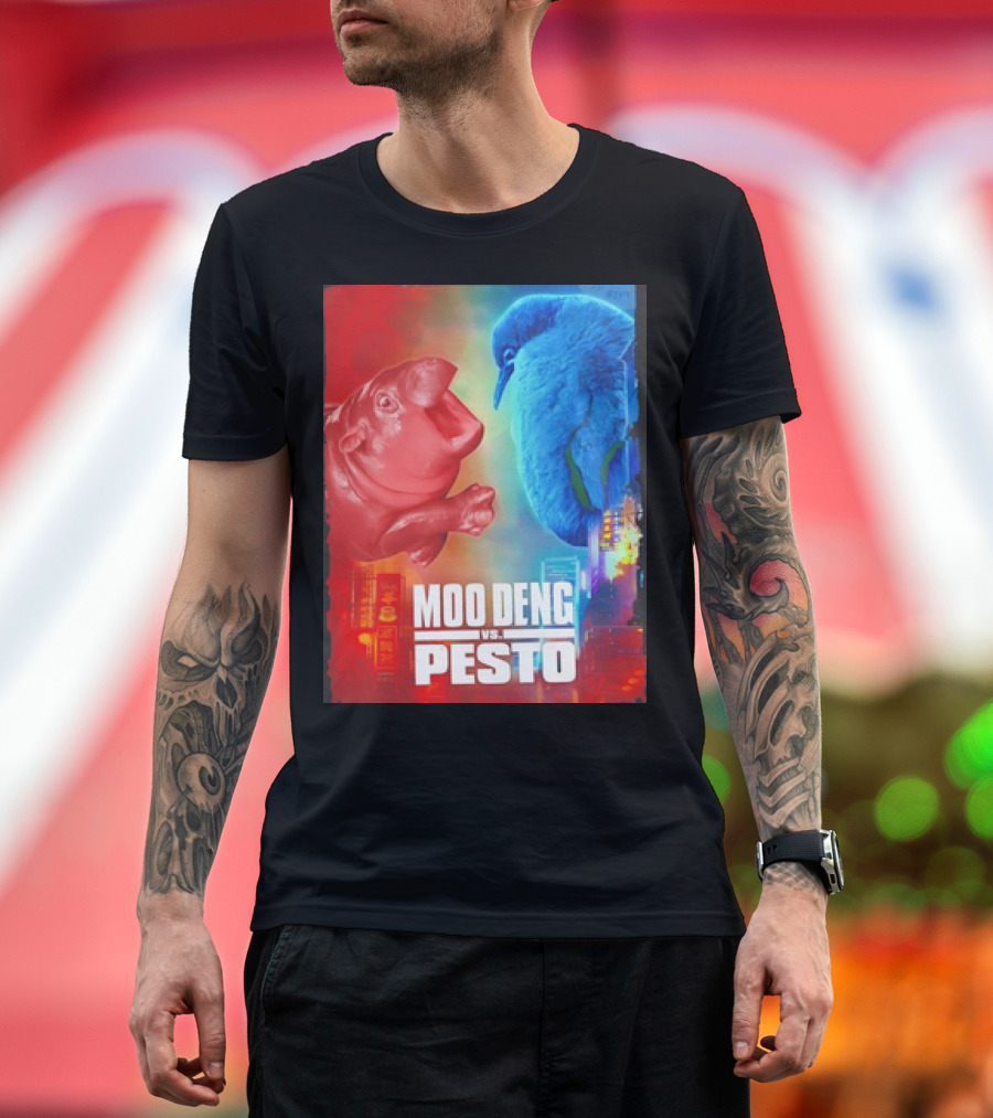 Moo Deng Vs Pesto Hippo Red Vs Blue Bird Showdown T-Shirt