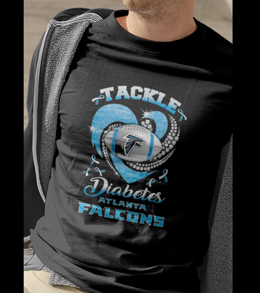 Tackle Diabetes Atlanta Falcons Heart Football Blue Awareness T-Shirt