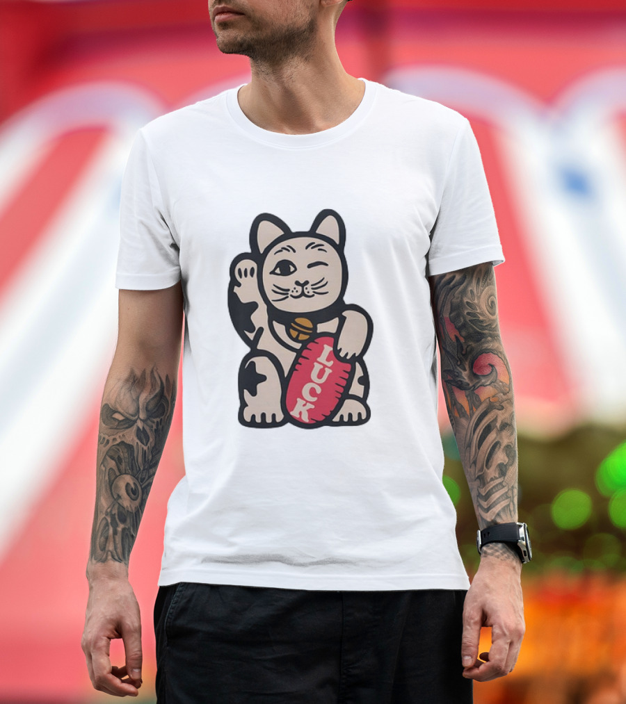 Maneki Lucky Cat Winking with Luck Sign T-Shirt