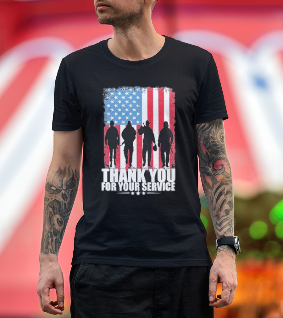 Thank You For Your Service American Flag Soldier Silhouettes Veteran Day T-Shirt