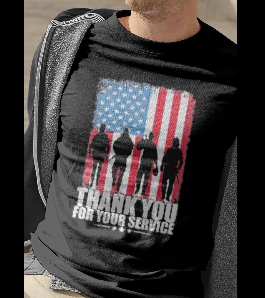 Thank You For Your Service American Flag Soldier Silhouettes Veteran Day T-Shirt