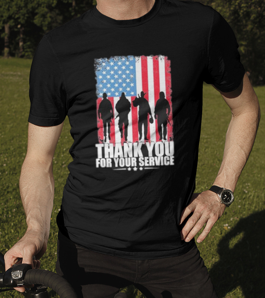 Thank You For Your Service American Flag Soldier Silhouettes Veteran Day T-Shirt