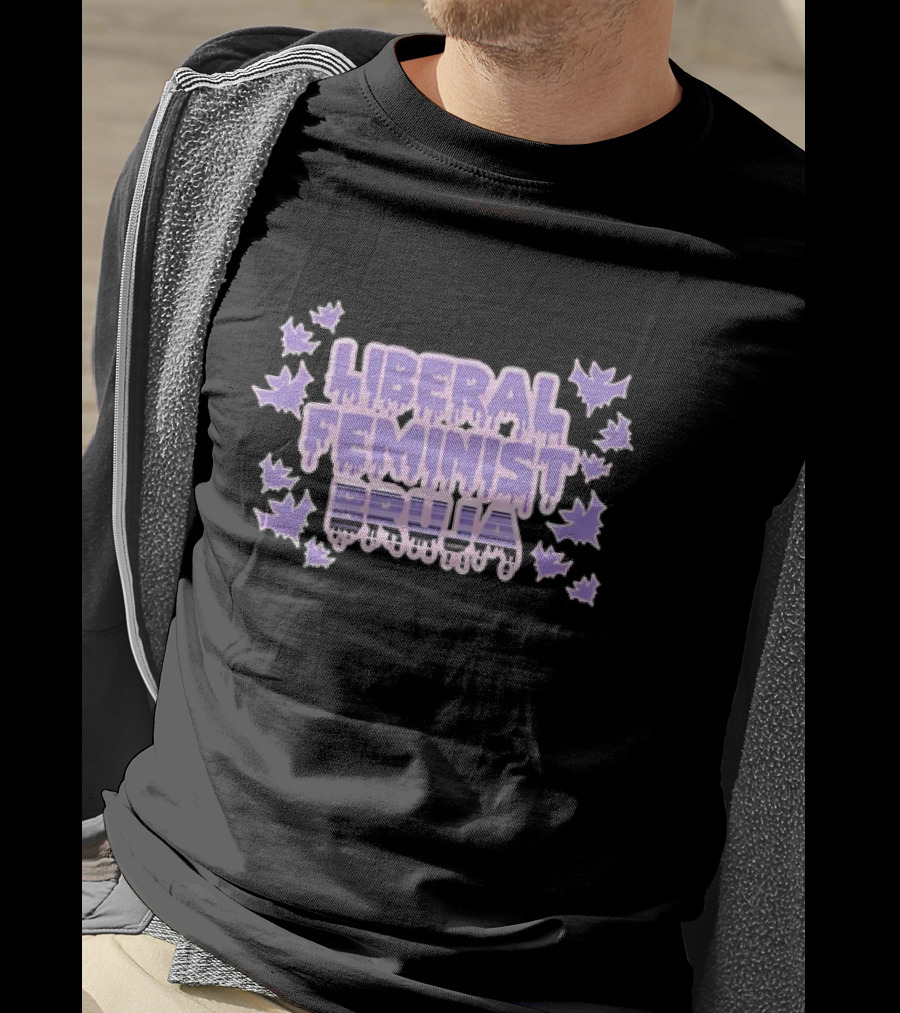 Liberal Feminist Bruja Dripping Text With Purple Leaf Accents T-Shirt