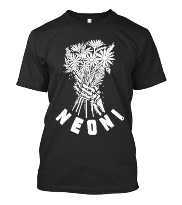 Neoni Skeleton Hand Holding Daisies Bouquet T-Shirt