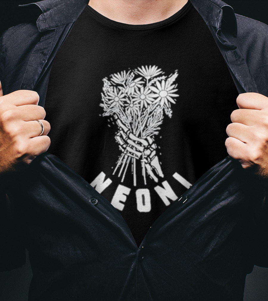 Neoni Skeleton Hand Holding Daisies Bouquet T-Shirt