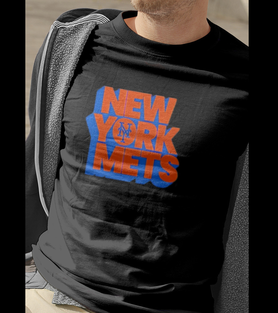 New York Mets Stacked Logo MLB Team Orange Blue T-Shirt