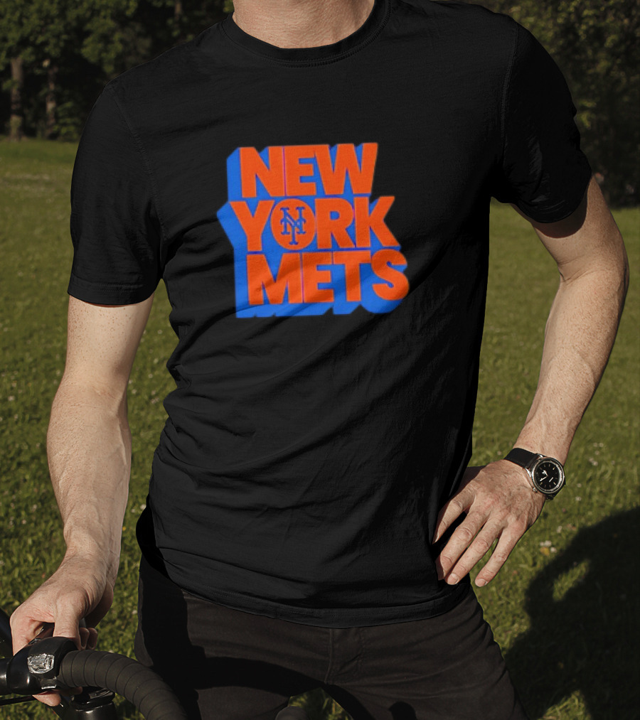 New York Mets Stacked Logo MLB Team Orange Blue T-Shirt