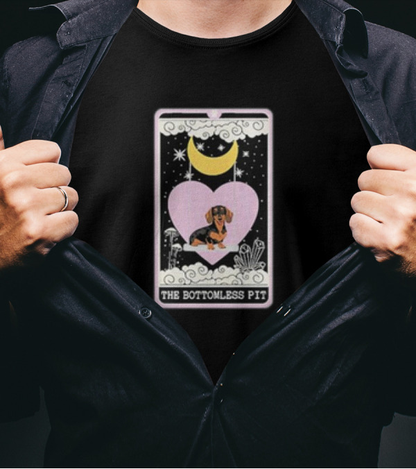 Dachshund Under Crescent Moon In Heart With Stars The Bottomless Pit T-Shirt