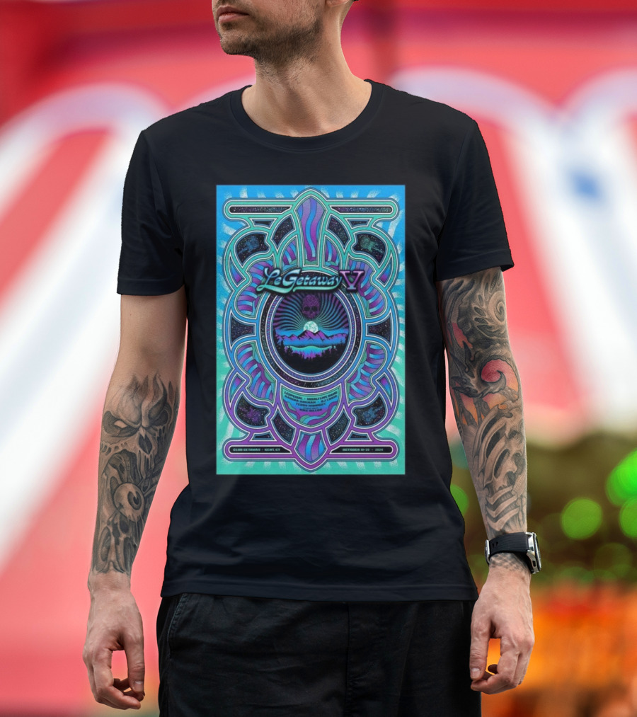 Le Getaway V at Club Getaway Kent CT Oct 18-20 2024 with Psychedelic Mountain Skull T-Shirt