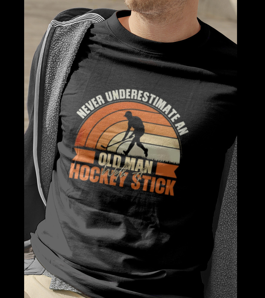 Never Underestimate An Old Man With A Hockey Stick Vintage T-Shirt