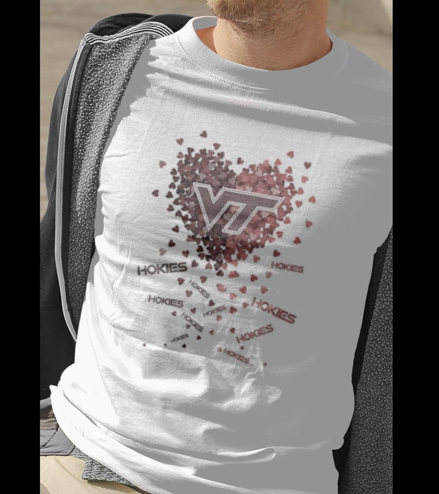 VT Hokies Heart With Falling Hokies Text T-Shirt