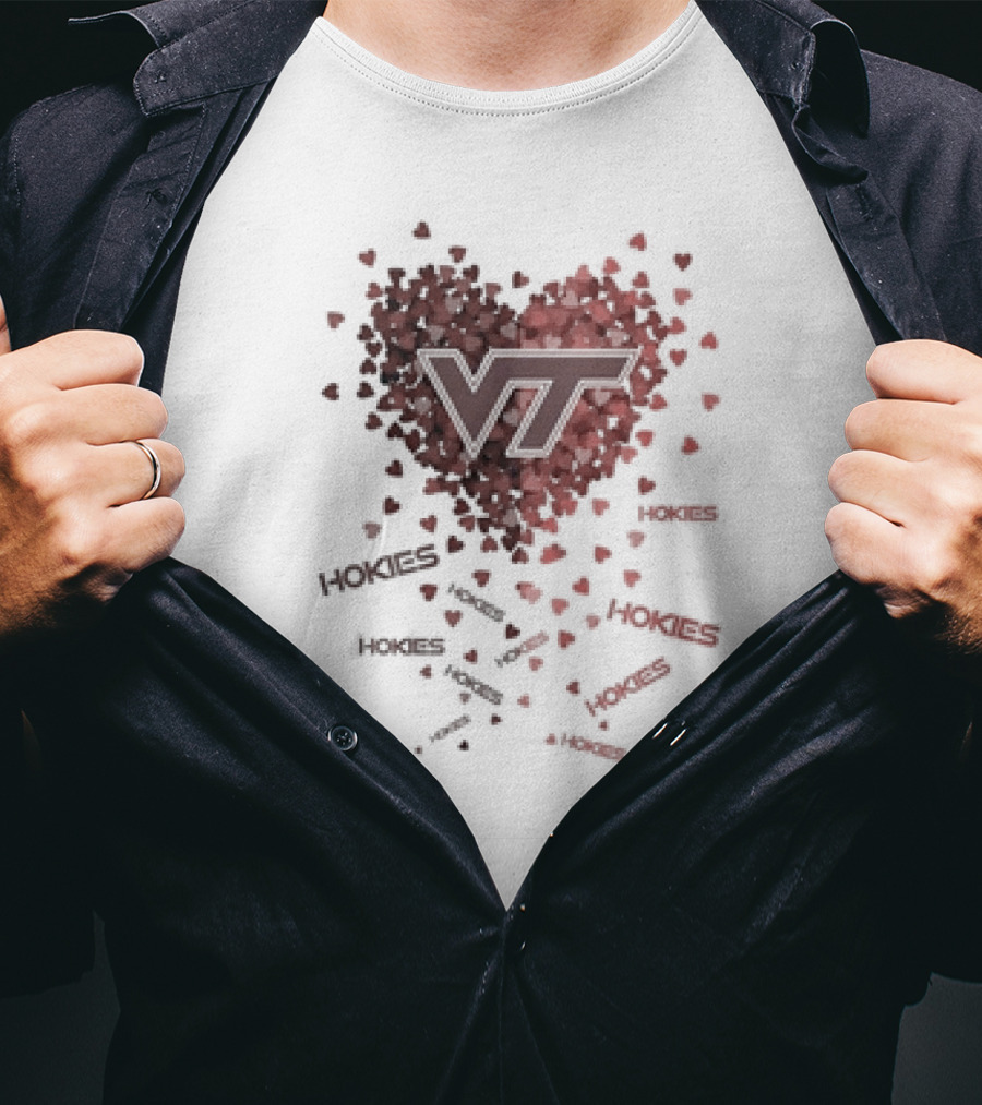 VT Hokies Heart With Falling Hokies Text T-Shirt