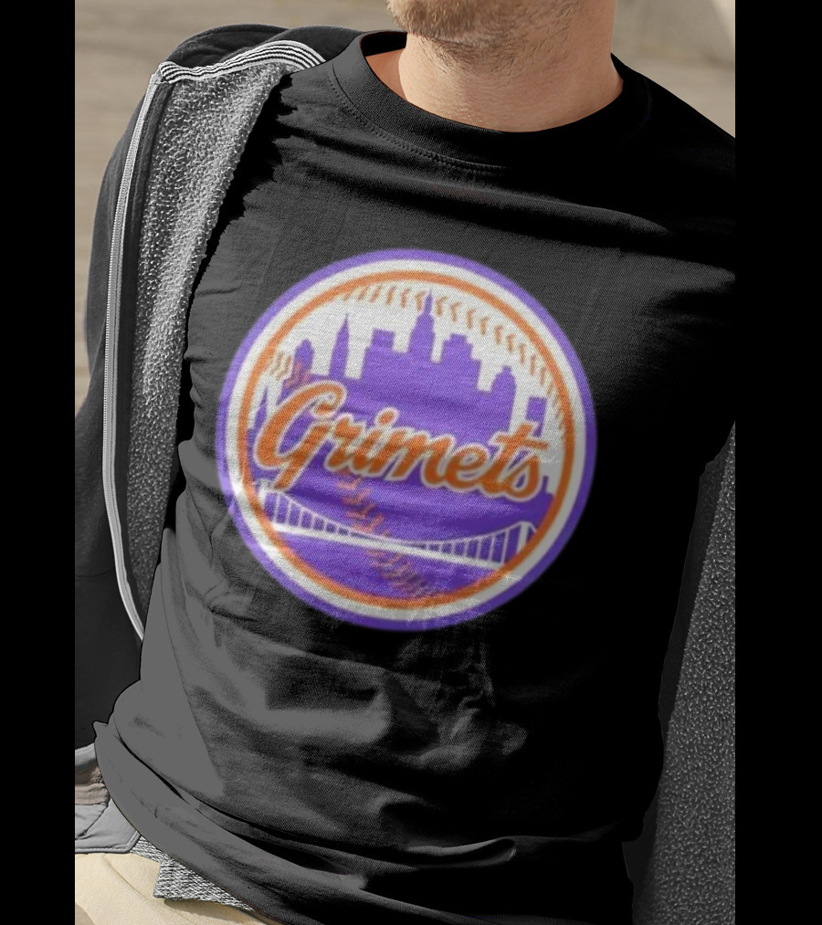 Grimets Ny Mets Skyline Purple Baseball Circle T-Shirt