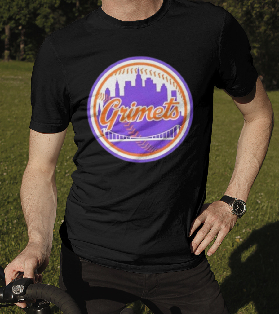 Grimets Ny Mets Skyline Purple Baseball Circle T-Shirt