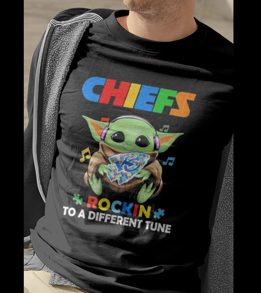 Kansas City Chiefs Baby Yoda Rockin Autism Tune T-Shirt