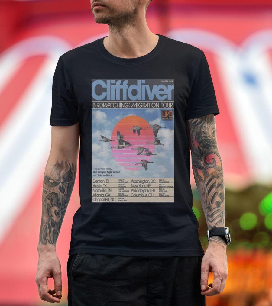 Cliffdiver Birdwatching Migration Tour Winter 2024 Live Denton TX Nashville TN Atlanta GA Washington DC New York NY Philadelphia PA T-Shirt