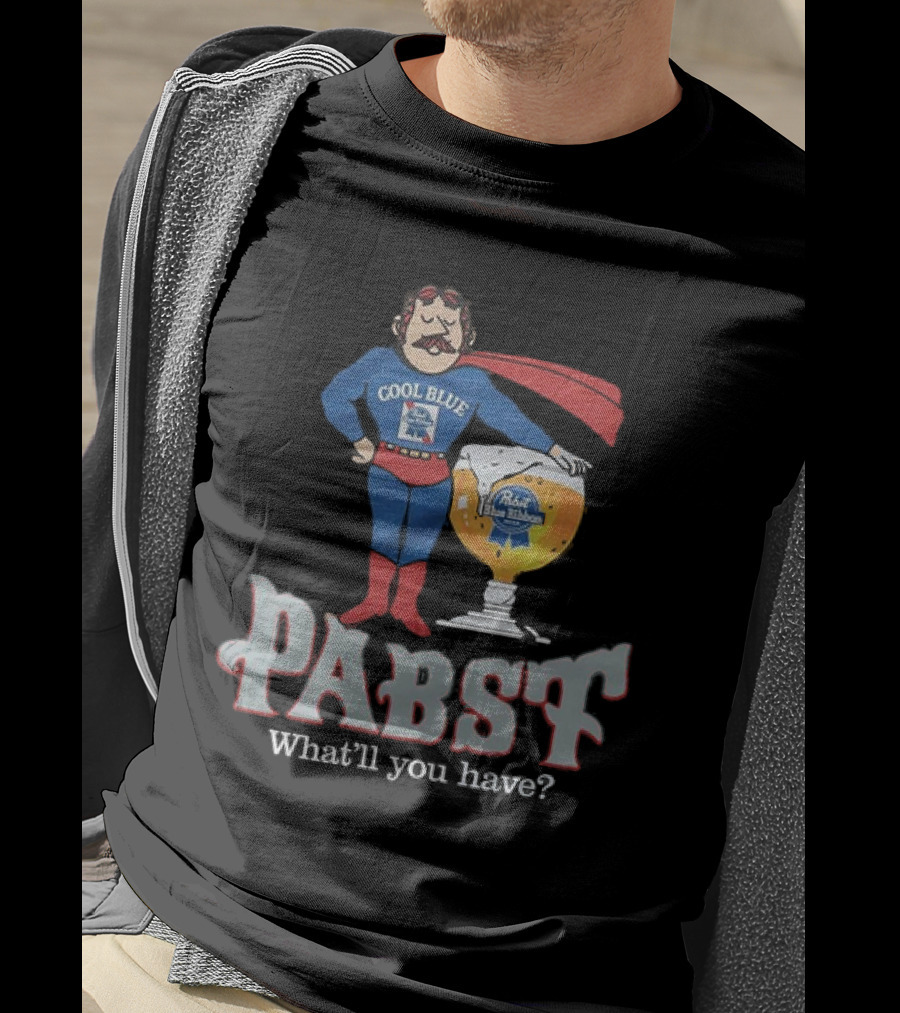 Cool Blue Pabst Superhero With Beer What’ll You Have T-Shirt