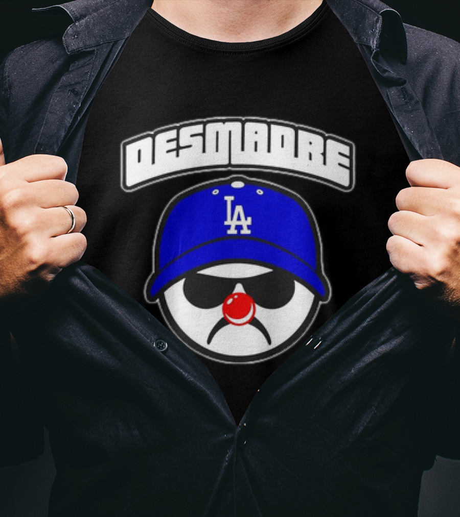 Desmadre LA Dodgers Blue Hat Clown Nose Face T-Shirt