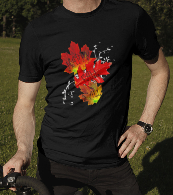 Happy Fall Y’all Red Leaves And Swirls T-Shirt