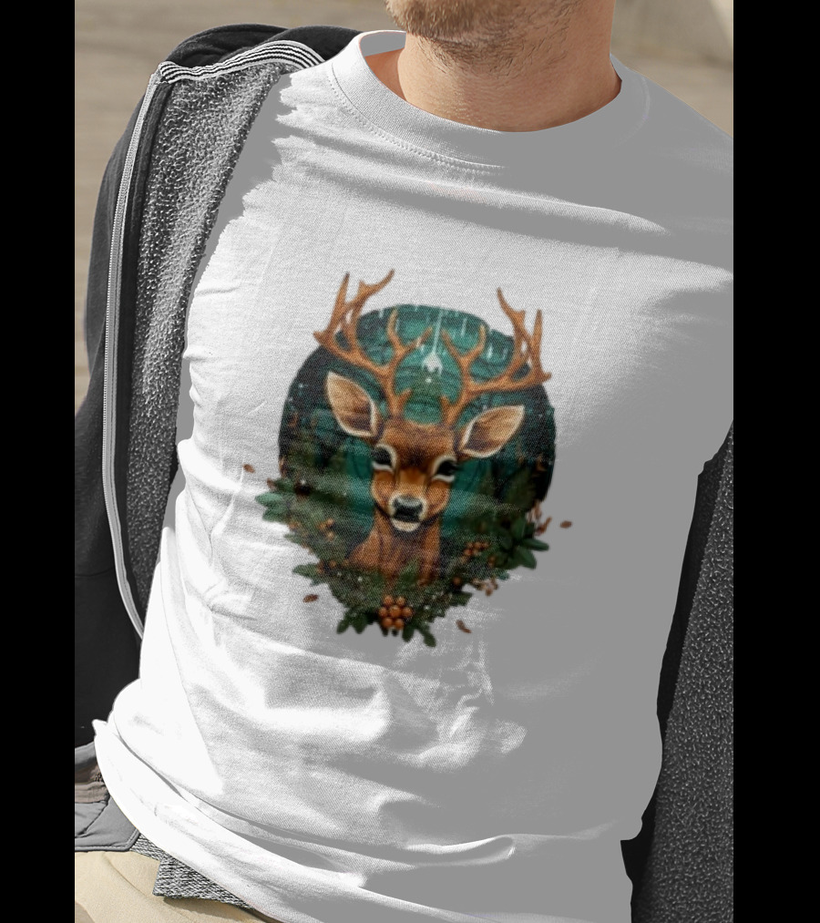 Kids Christmas Deer Forest Scene T-Shirt
