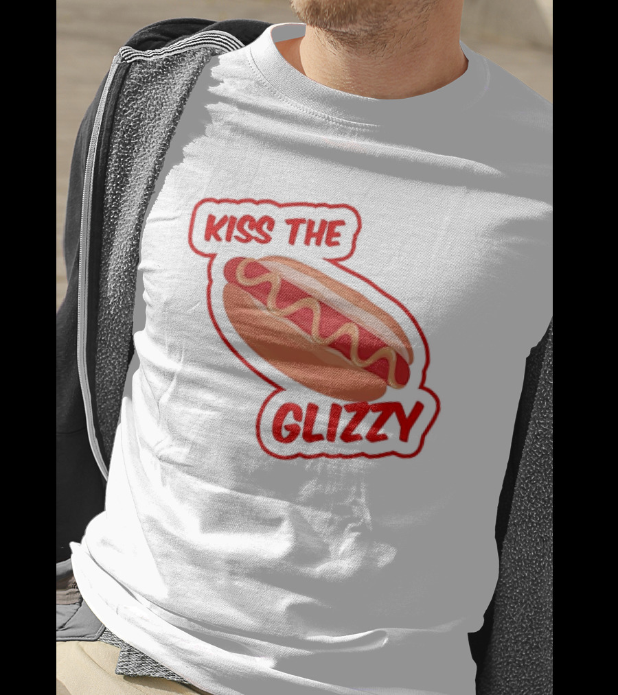 Kiss The Glizzy Hot Dog Bold Text With Mustard And Ketchup T-Shirt