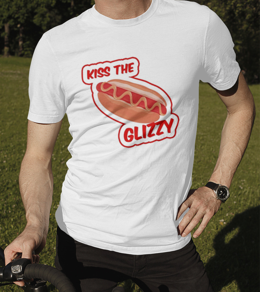 Kiss The Glizzy Hot Dog Bold Text With Mustard And Ketchup T-Shirt