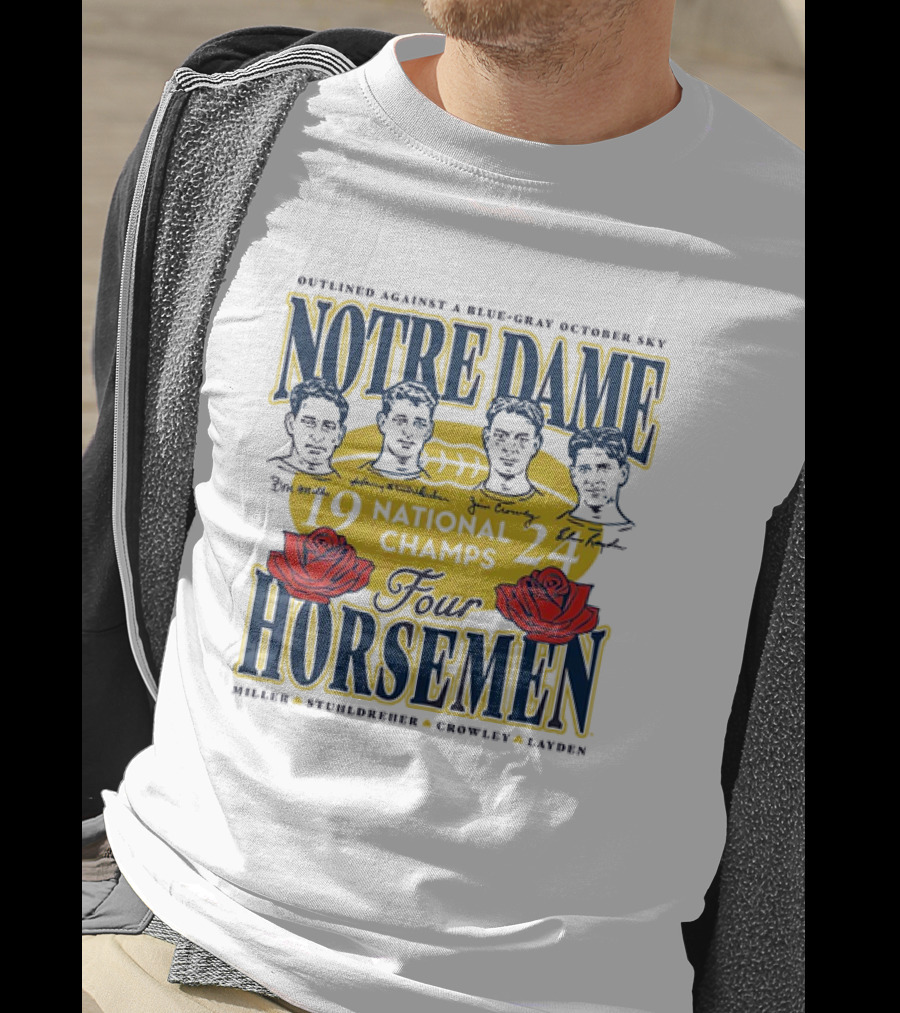 Outlined Against A Blue-Gray October Sky Notre Dame 1924 Four Horsemen National Champs T-Shirt